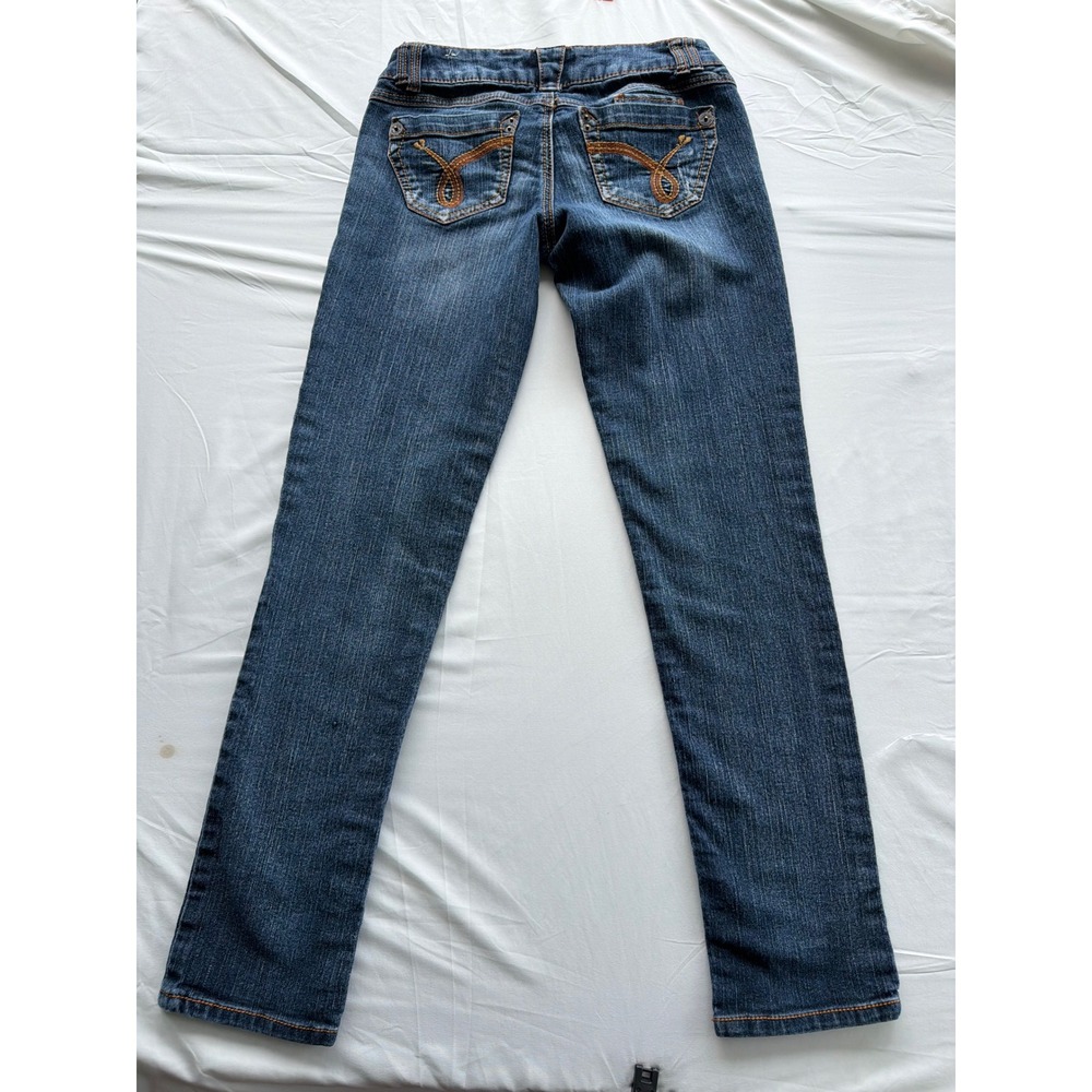 Rewind Y2K Womens Size 7 Dark Wash Slim Leg Denim Jeans Embroidered Back Pockets